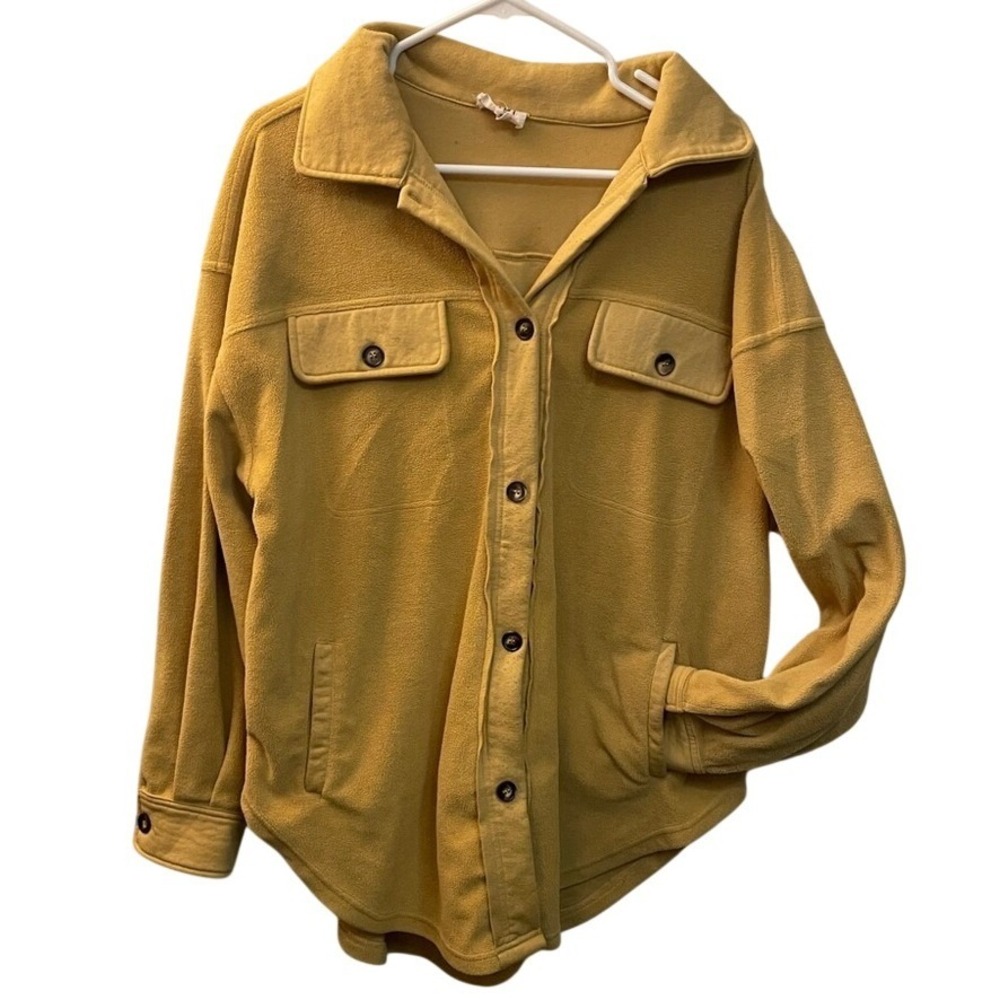 BIBI Womens Mustard Yellow Fleece Button Front Shacket Jacket Mustard Medium
